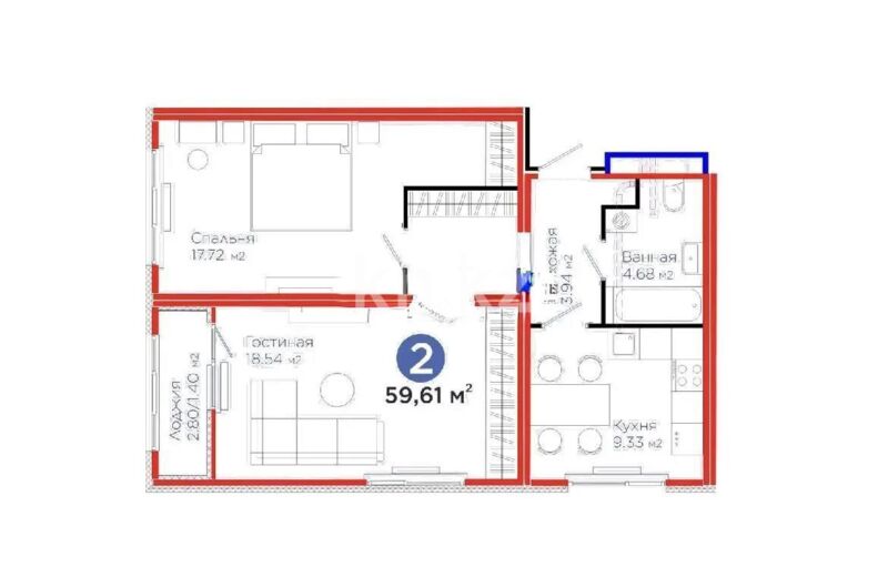 Продажа 2-комнатной квартиры, 59.61 м² - Продажа квартир в монолитном доме в Астане - страница 10 фото 1 из 1