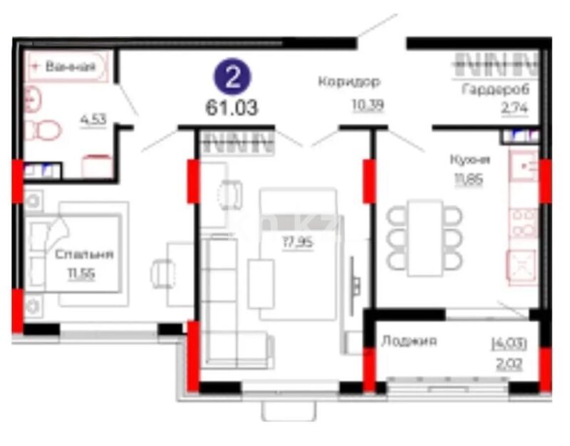 Продажа 2-комнатной квартиры, 61 м² - Продажа квартир в блочном доме в Казахстане - страница 15 фото 1 из 1