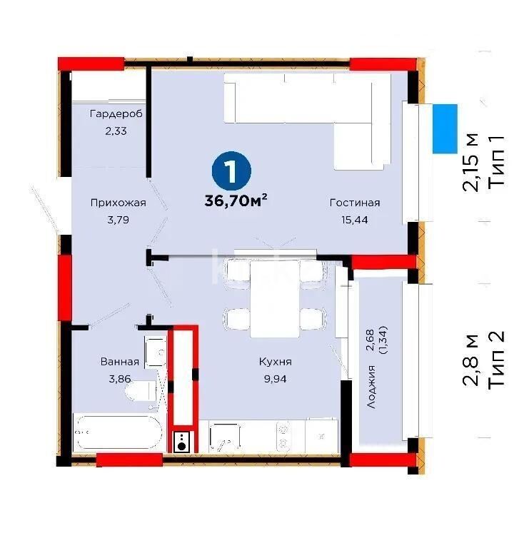 Продажа 1-комнатной квартиры, 36.7 м² - Продажа однокомнатных квартир в р-не Нура Астаны - страница 33 фото 1 из 1