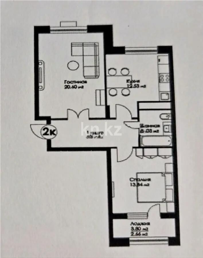 Продажа 2-комнатной квартиры, 62 м² - Продажа двухкомнатных квартир в блочном доме в Казахстане - страница 26 фото 1 из 1