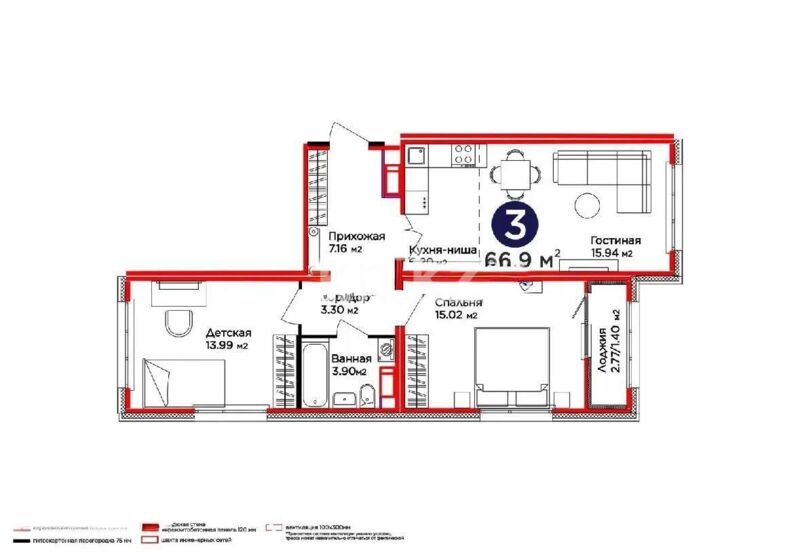Продажа 3-комнатной квартиры, 67 м² - Продажа квартир в монолитном доме в Астане - страница 9 фото 1 из 1