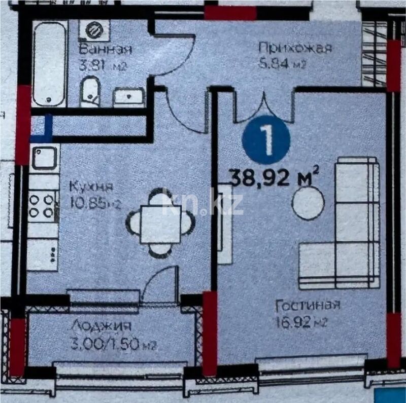Продажа 1-комнатной квартиры, 38.92 м² - Продажа однокомнатных квартир в р-не Сарайшык Астаны - страница 24 фото 5 из 5
