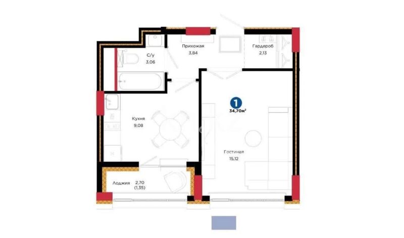 Продажа 1-комнатной квартиры, 34.7 м² - Продажа однокомнатных квартир в блочном доме в Казахстане - страница 53 фото 1 из 1