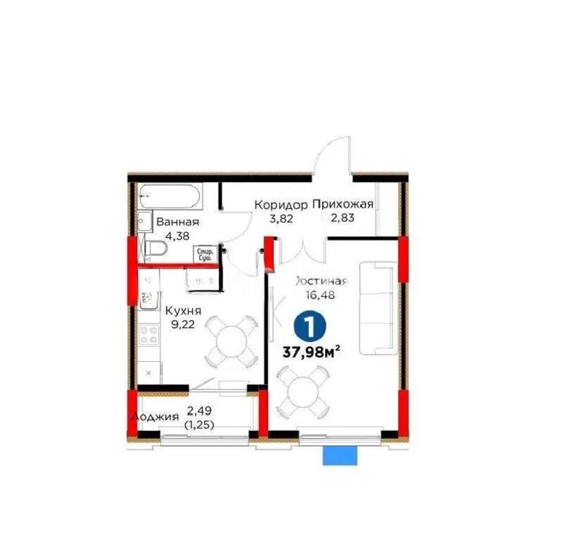Продажа 1-комнатной квартиры, 37.98 м² - Продажа недвижимости в Астане - страница 24 фото 1 из 1