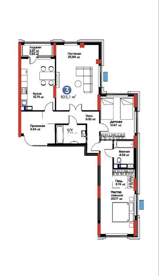 Продажа 3-комнатной квартиры, 105.1 м² - Продажа трехкомнатных квартир в блочном доме в Казахстане - страница 47 фото 1 из 1