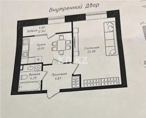 Продажа 1-комнатной квартиры, 46.57 м² - Продажа однокомнатных квартир от собственников в Казахстане фото 1 из 1