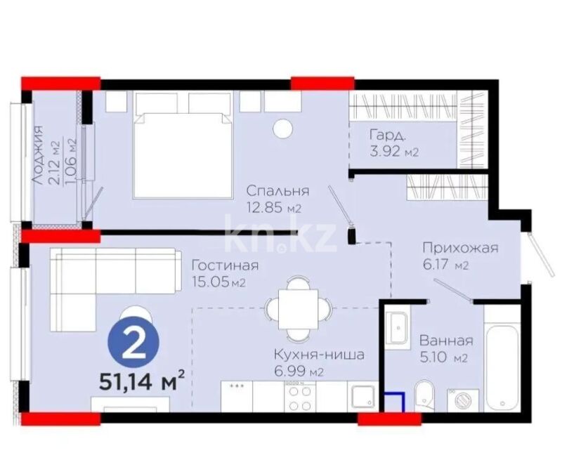 Продажа 2-комнатной квартиры, 51.14 м² - Продажа двухкомнатных квартир в р-не Нура Астаны - страница 52 фото 6 из 6