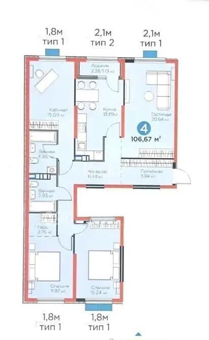 Продажа 4-комнатной квартиры, 106.67 м² - Продажа квартир в новостройках Алматы без посредников - страница 2 фото 1 из 1