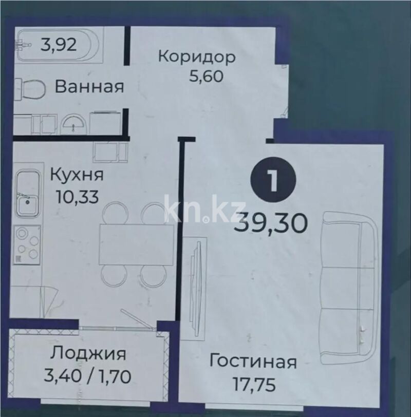 Продажа 1-комнатной квартиры, 39.3 м² - Продажа однокомнатных квартир в р-не Нура Астаны - страница 38 фото 1 из 1