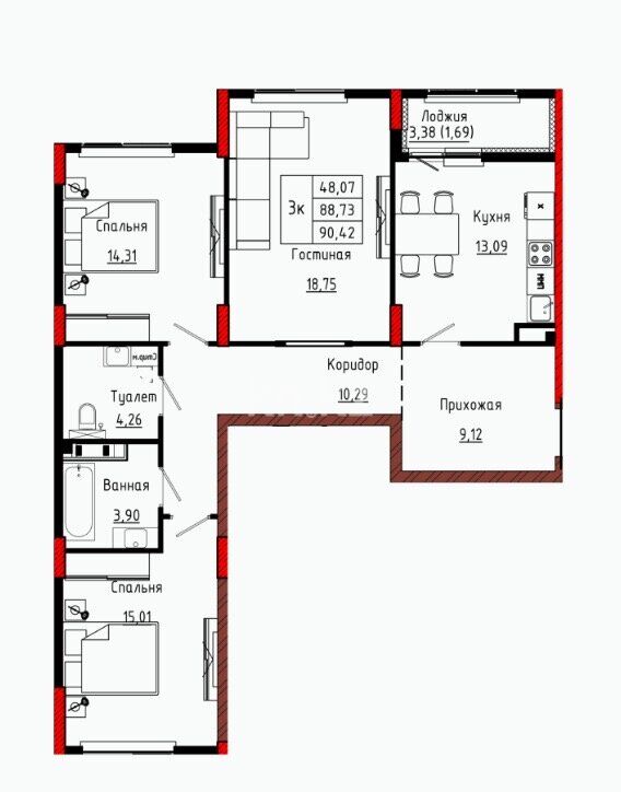 Продажа 3-комнатной квартиры, 90 м² - Недвижимость в Астане - страница 6 фото 2 из 5