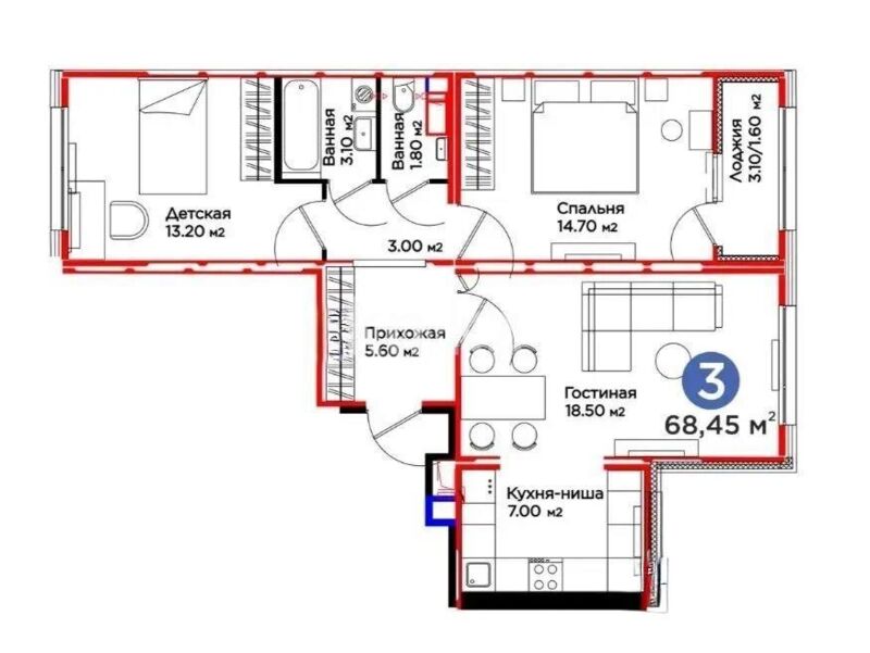 Продажа 3-комнатной квартиры, 68.45 м² - Продажа квартир в р-не Есиль Астаны - страница 3 фото 8 из 8