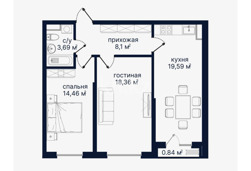 Продажа 2-комнатной квартиры, 66.37 м² - Продажа двухкомнатных квартир в монолитном доме в Казахстане фото 1 из 2