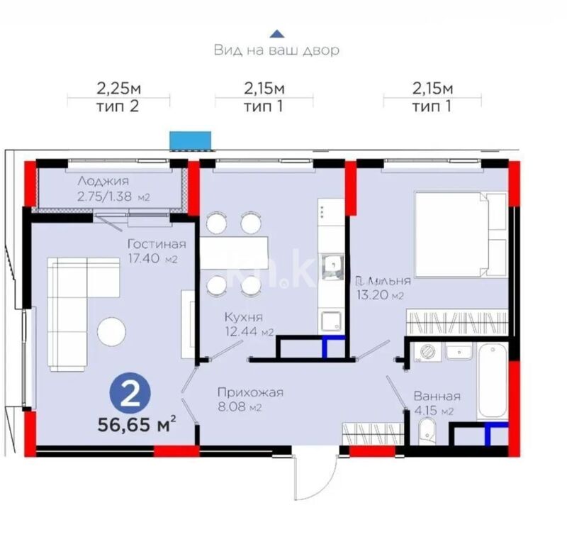 Продажа 2-комнатной квартиры, 56.65 м² - Продажа двухкомнатных квартир в р-не Есиль Астаны - страница 24 фото 1 из 1