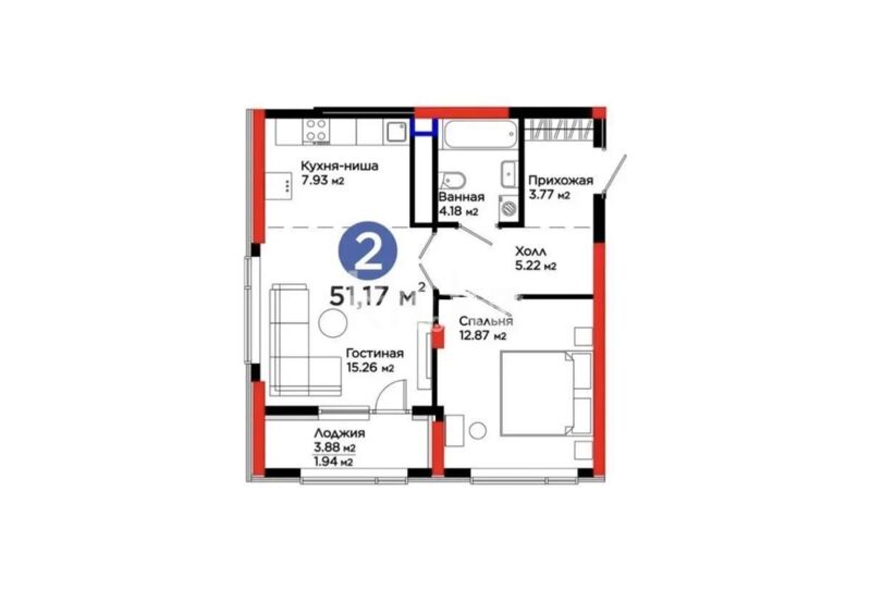 Продажа 2-комнатной квартиры, 51.17 м² - Продажа двухкомнатных квартир в монолитно-каркасном доме в Казахстане - страница 6 фото 4 из 4