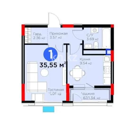 Продажа 1-комнатной квартиры, 36 м² - Продажа однокомнатных квартир в р-не Есиль Астаны - страница 26 фото 1 из 1