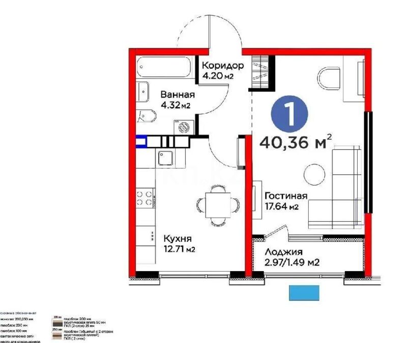 Продажа 1-комнатной квартиры, 40.36 м² - Продажа однокомнатных квартир в монолитном доме в Казахстане - страница 9 фото 1 из 1