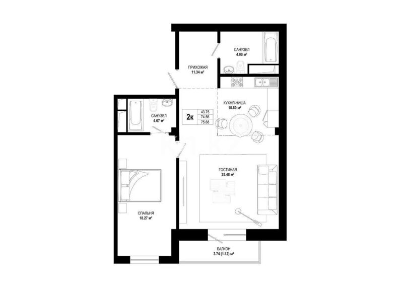 Продажа 2-комнатной квартиры, 76.6 м² - Продажа двухкомнатных квартир в Турксибском р-не Алматы - страница 17 фото 3 из 3