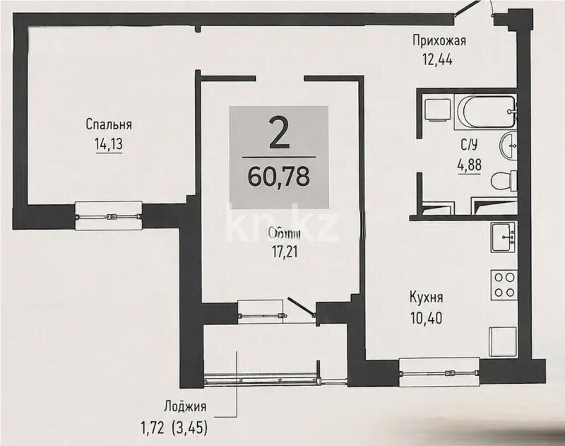 Продажа 2-комнатной квартиры, 60.78 м² - Продажа двухкомнатных квартир в блочном доме в Казахстане - страница 64 фото 1 из 1
