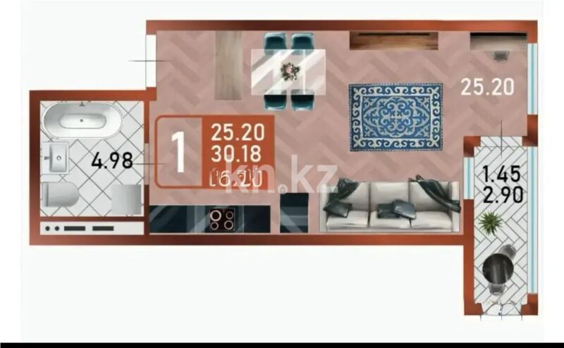 Продажа 1-комнатной квартиры, 31.63 м² - Продажа однокомнатных квартир в блочном доме в Казахстане - страница 48 фото 1 из 1