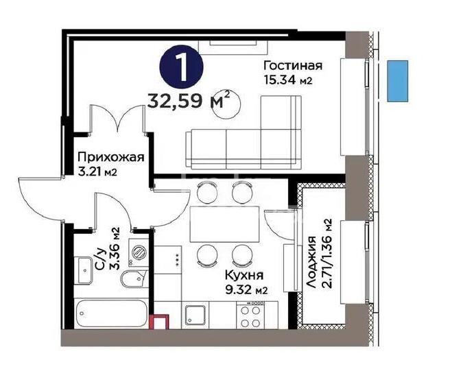 Продажа 1-комнатной квартиры, 32.59 м² - Продажа квартир в Казахстане - страница 23 фото 1 из 1