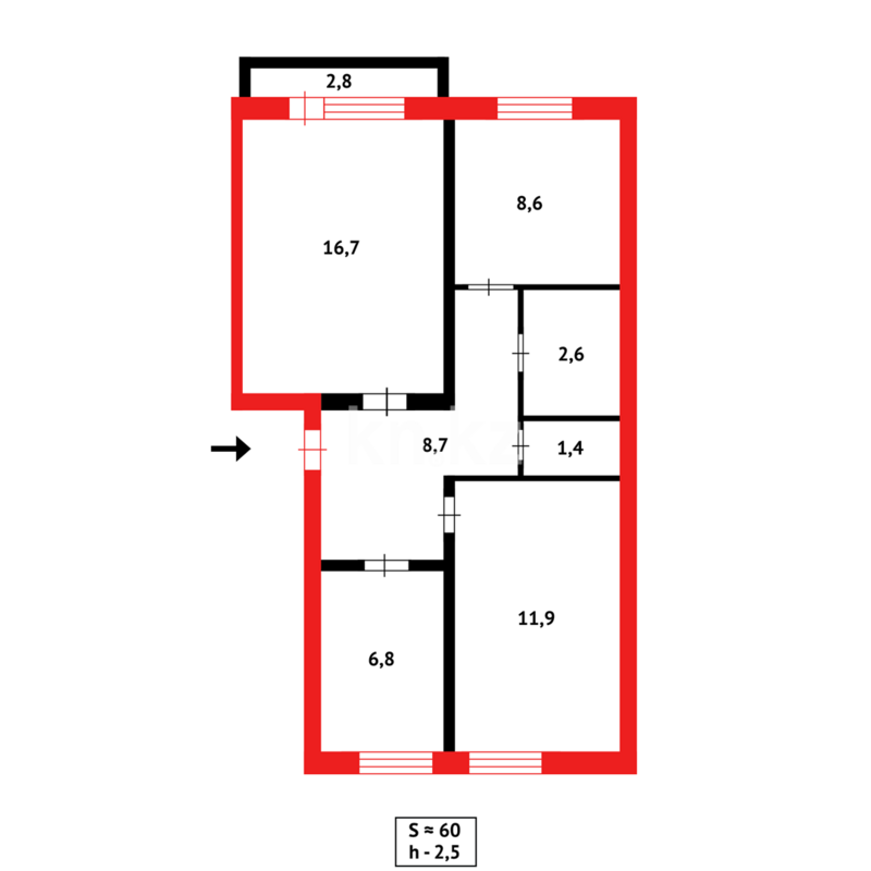 Продажа 3-комнатной квартиры, 58 м² - Продажа трехкомнатных квартир в кирпичном доме в Абае фото 6 из 6