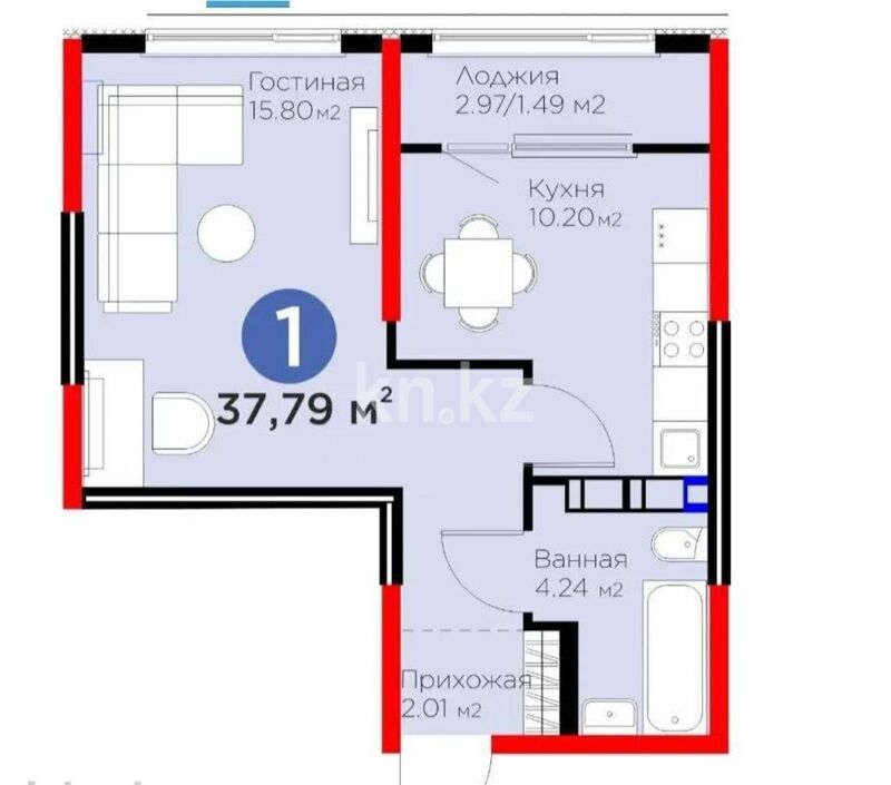 Продажа 1-комнатной квартиры, 37.79 м² - Продажа квартир от собственников в Алматы - страница 21 фото 2 из 3