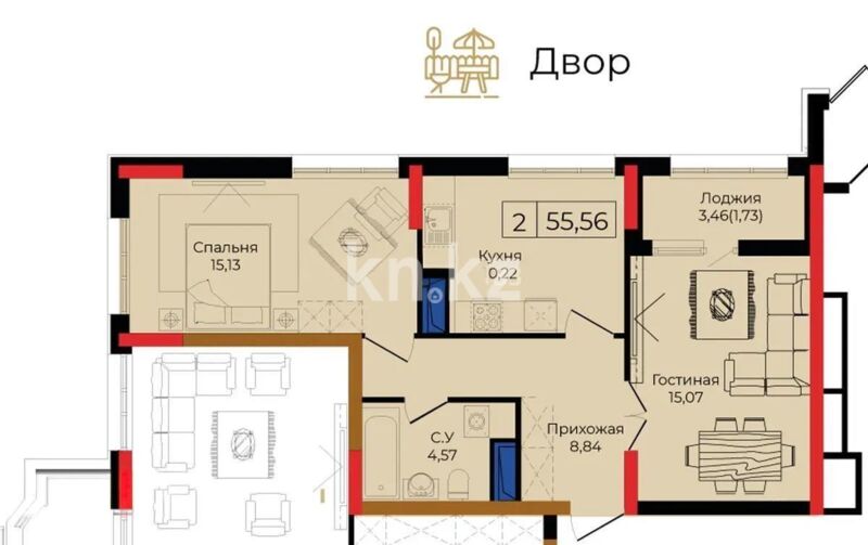 Продажа 2-комнатной квартиры, 56 м² - Продажа двухкомнатных квартир в блочном доме в Казахстане - страница 63 фото 1 из 1