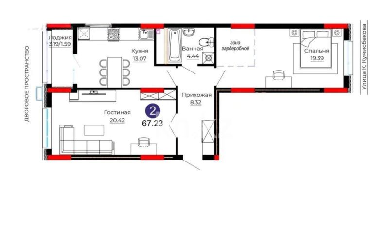 Продажа 2-комнатной квартиры, 67.4 м² - Продажа двухкомнатных квартир в р-не Сарыарка Астаны - страница 5 фото 4 из 4
