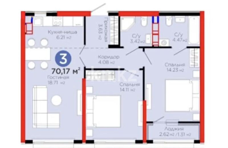 Продажа 3-комнатной квартиры, 70.17 м² - Продажа трехкомнатных квартир в Наурызбайском р-не Алматы - страница 13 фото 1 из 1