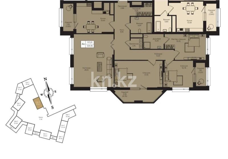 Продажа 4-комнатной квартиры, 120.2 м² - Продажа четырехкомнатных квартир в кирпичном доме в Казахстане - страница 9 фото 7 из 7