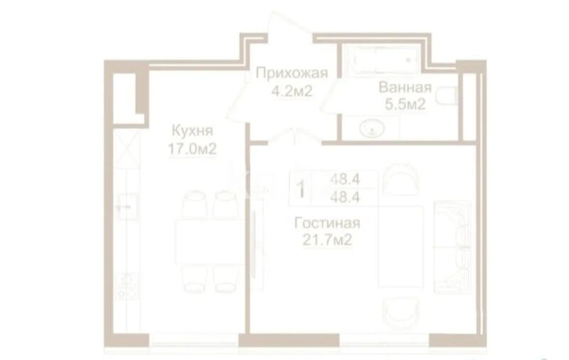 Продажа 1-комнатной квартиры, 48.5 м² - Продажа квартир в Казахстане - страница 34 фото 1 из 1