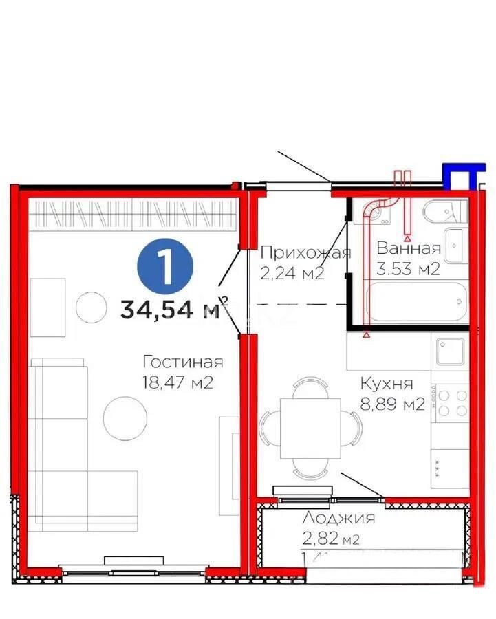 Продажа 1-комнатной квартиры, 34.54 м² - Продажа квартир в монолитном доме в Астане - страница 12 фото 1 из 1