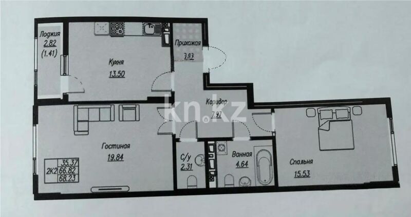 Продажа 2-комнатной квартиры, 68.5 м² - Продажа квартир в блочном доме в Астане - страница 6 фото 1 из 1