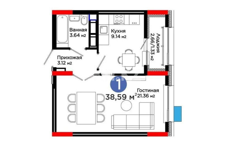 Продажа 1-комнатной квартиры, 39 м² - Продажа квартир в монолитном доме в Астане фото 1 из 1