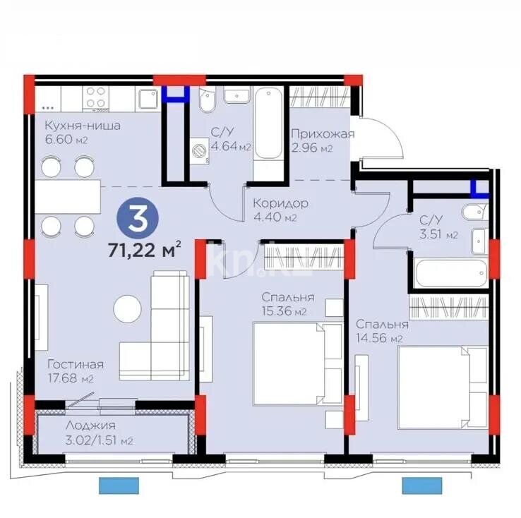 Продажа 3-комнатной квартиры, 71.22 м² - Продажа трехкомнатных квартир в р-не Байконур Астаны - страница 2 фото 3 из 3