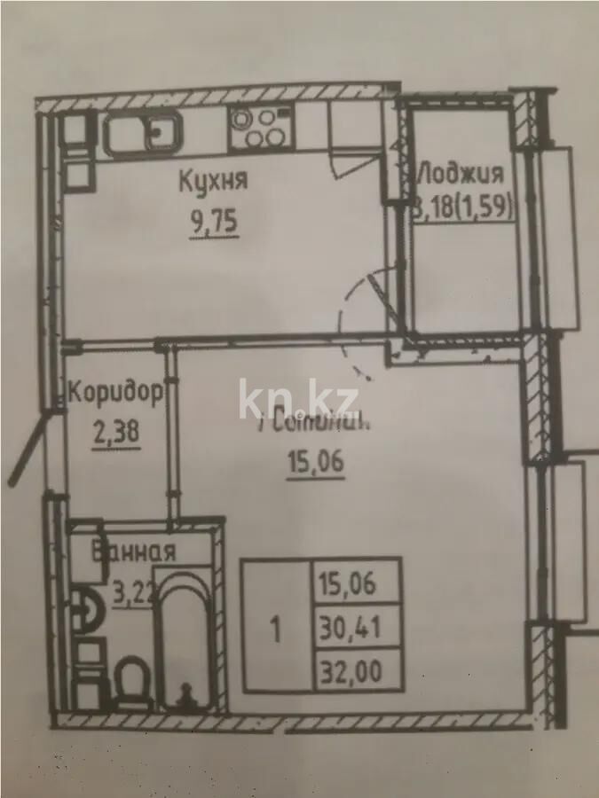 Продажа 1-комнатной квартиры, 32 м² - Продажа однокомнатных квартир в блочном доме в Казахстане фото 1 из 1