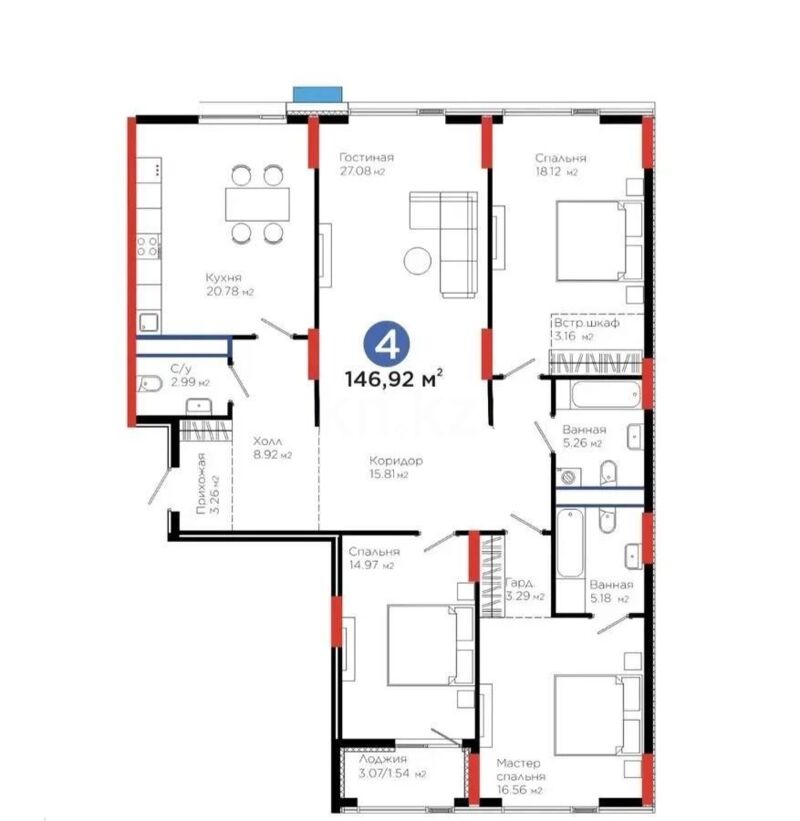 Продажа 4-комнатной квартиры, 150 м² - Продажа четырехкомнатных квартир в монолитно-каркасном доме в Казахстане - страница 17 фото 1 из 1
