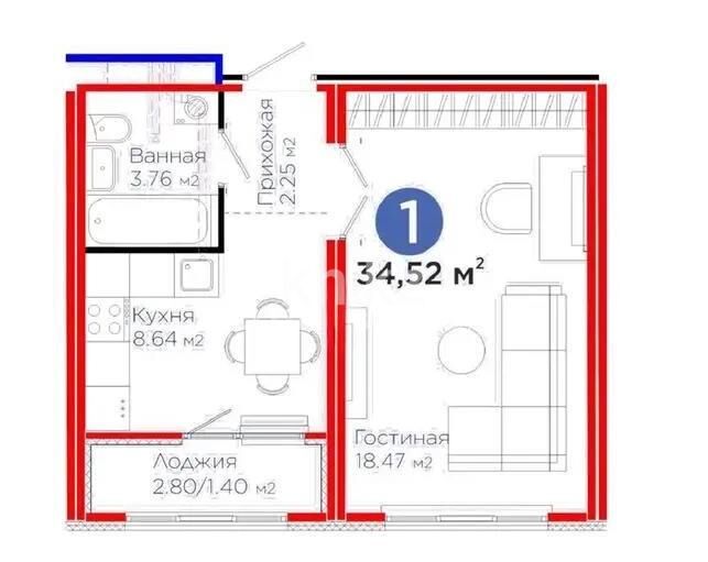 Продажа 1-комнатной квартиры, 35 м² - Продажа однокомнатных квартир в монолитно-каркасном доме в Астане - страница 34 фото 1 из 1
