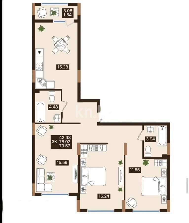 Продажа 3-комнатной квартиры, 80 м² - Продажа трехкомнатных квартир в блочном доме в Казахстане - страница 31 фото 1 из 1