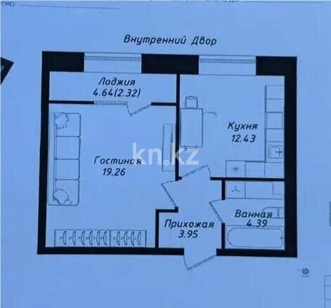 Продажа 1-комнатной квартиры, 42.36 м² - Продажа однокомнатных квартир в Астане - страница 9 фото 1 из 1