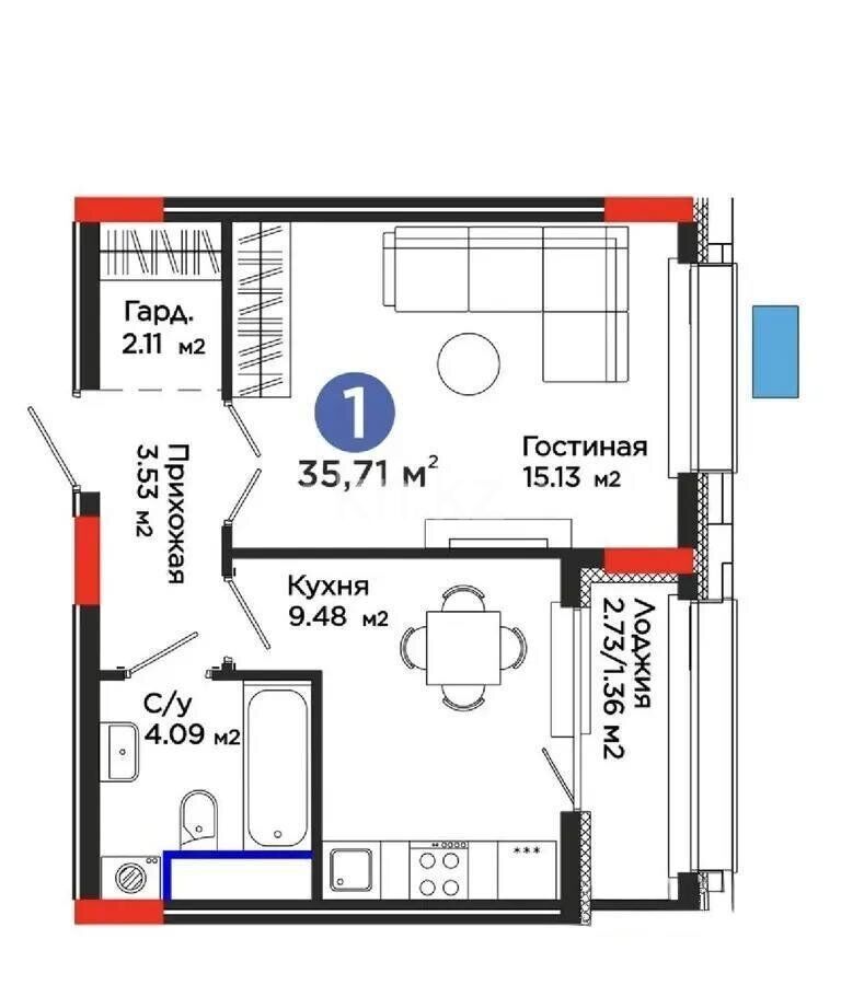 Продажа 1-комнатной квартиры, 36 м² - Продажа квартир в новостройках Астаны - страница 6 фото 1 из 1