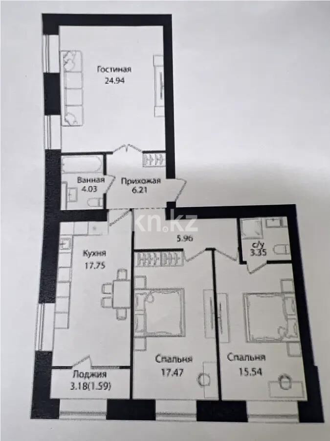Продажа 3-комнатной квартиры, 96.84 м² - Продажа квартир в монолитно-каркасном доме в Астане - страница 128 фото 1 из 1