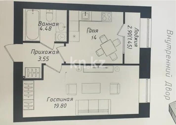 Продажа 1-комнатной квартиры, 39.82 м² - Продажа однокомнатных квартир в кирпичном доме в Казахстане - страница 2 фото 1 из 1