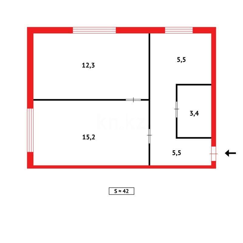 Продажа 2-комнатной квартиры, 42 м² - Продажа квартир в блочном доме в Казахстане фото 1 из 1