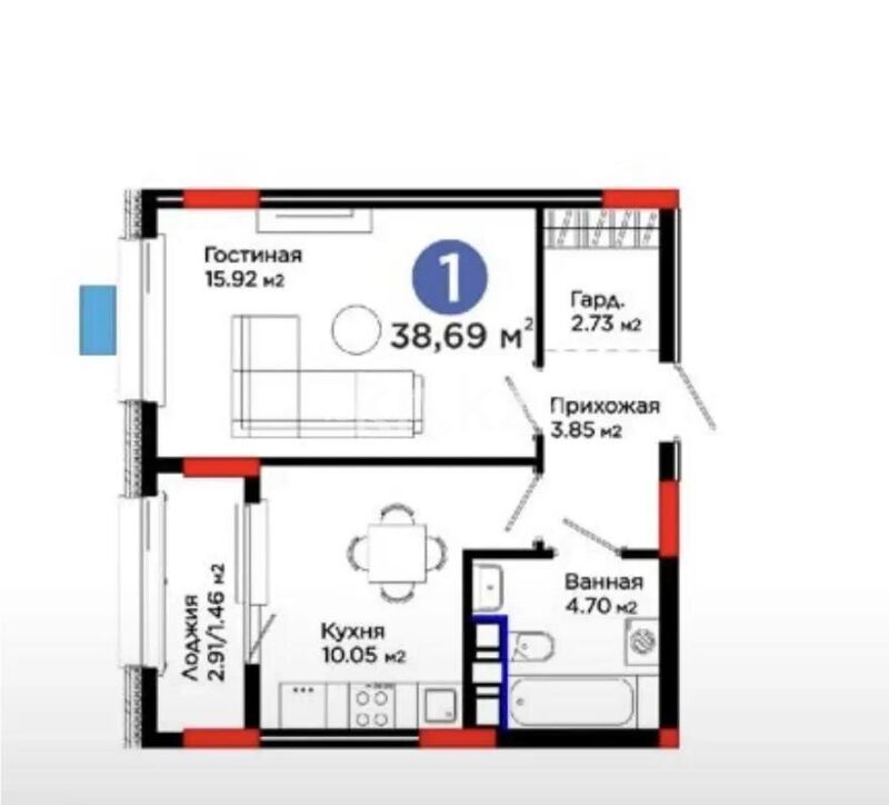 Продажа 1-комнатной квартиры, 39 м² - Продажа однокомнатных квартир в Астане - страница 16 фото 1 из 1