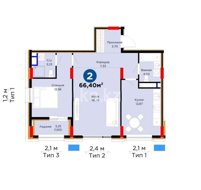 Продажа 2-комнатной квартиры, 66.4 м² - Продажа квартир в монолитно-каркасном доме в Астане - страница 133 фото 1 из 1