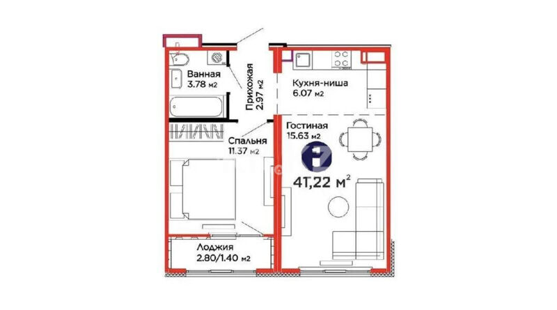 Продажа 2-комнатной квартиры, 41.22 м² - Продажа двухкомнатных квартир в Казахстане - страница 3 фото 1 из 1