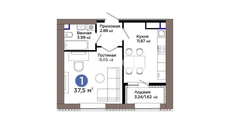 Продажа 1-комнатной квартиры, 37.5 м² - Продажа однокомнатных квартир в блочном доме в Казахстане - страница 3 фото 1 из 1