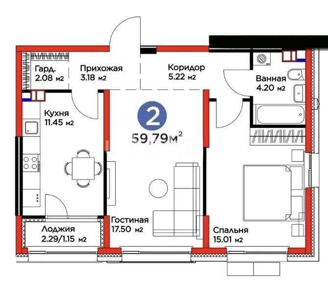 Продажа 2-комнатной квартиры, 59.79 м² - Продажа недвижимости в Казахстане - страница 18 фото 1 из 1