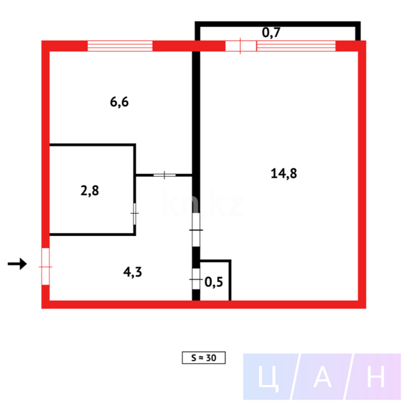 Продажа 1-комнатной квартиры, 30.8 м² - Продажа однокомнатных квартир в кирпичном доме в Казахстане - страница 106 фото 6 из 6